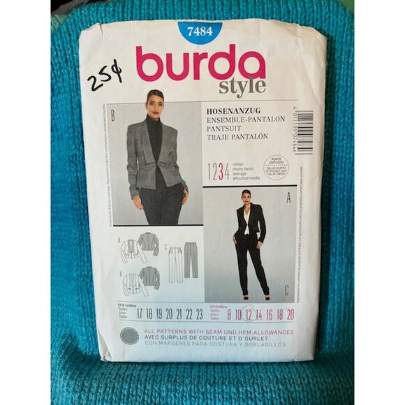 Burda 7484 sewing pattern womens suit blazer pants - Picture 1 of 5